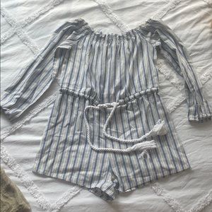 Off the shoulder Romper with white Rope Tie Sz S
